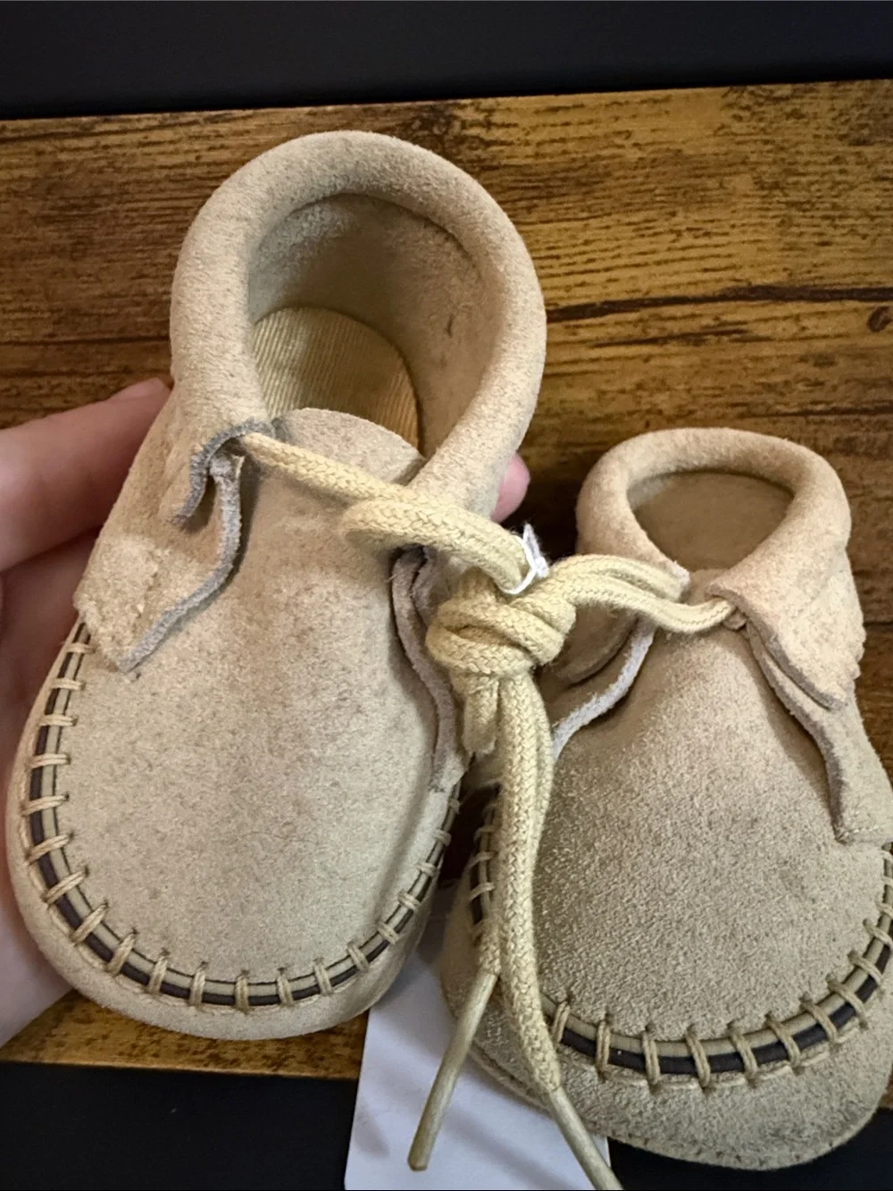 Baby Suede Moccasin Shoes in Beige - Soft Lace-Up Comfort